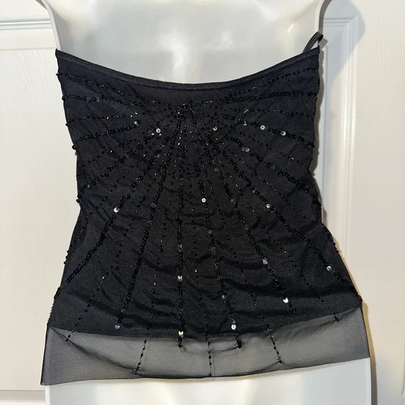 BCBGmaxazaria Small black halter beaded sequin beads top sheer - Picture 5 of 8